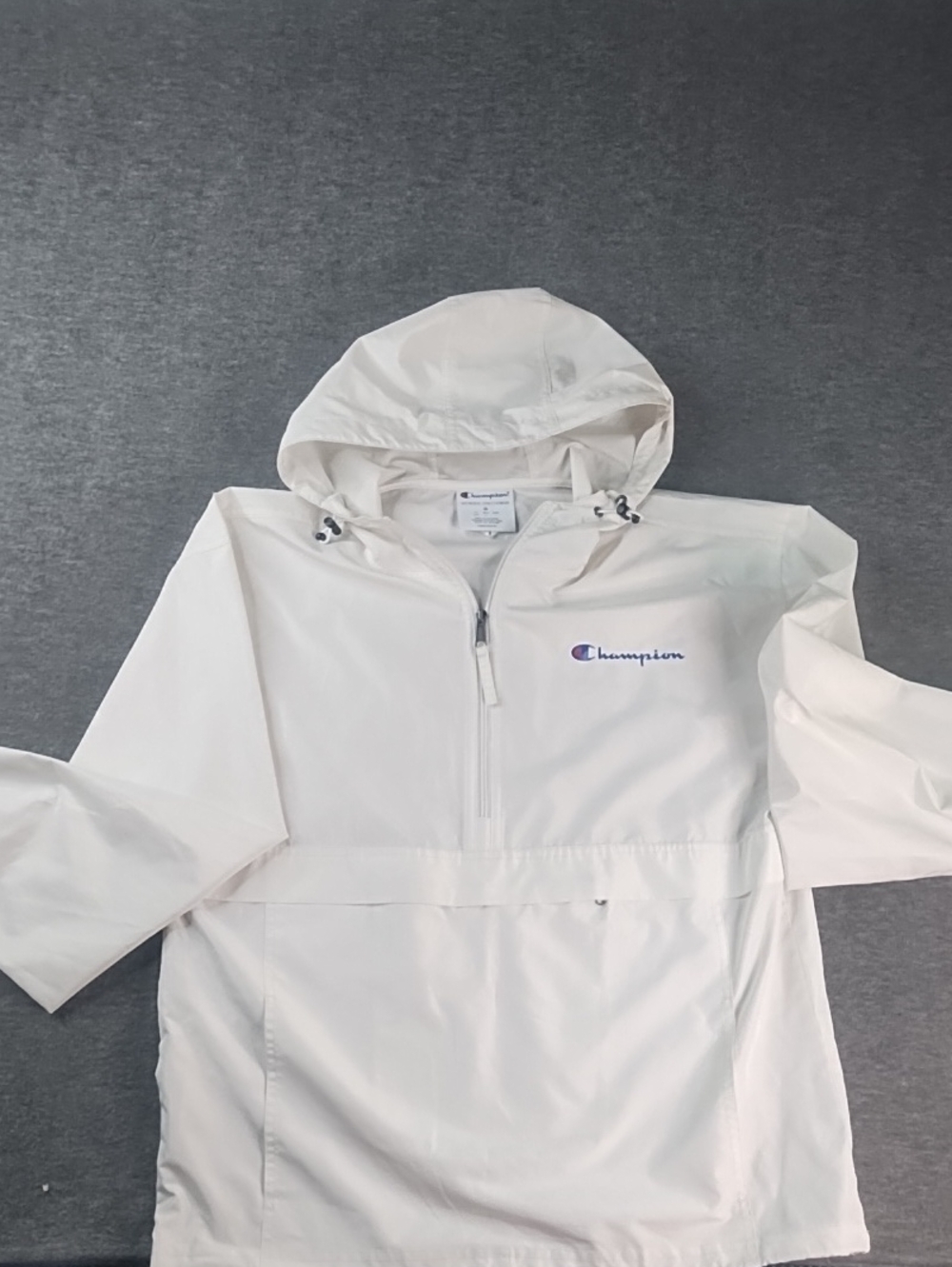 Champion White Hooded Pullover Rain Jacket